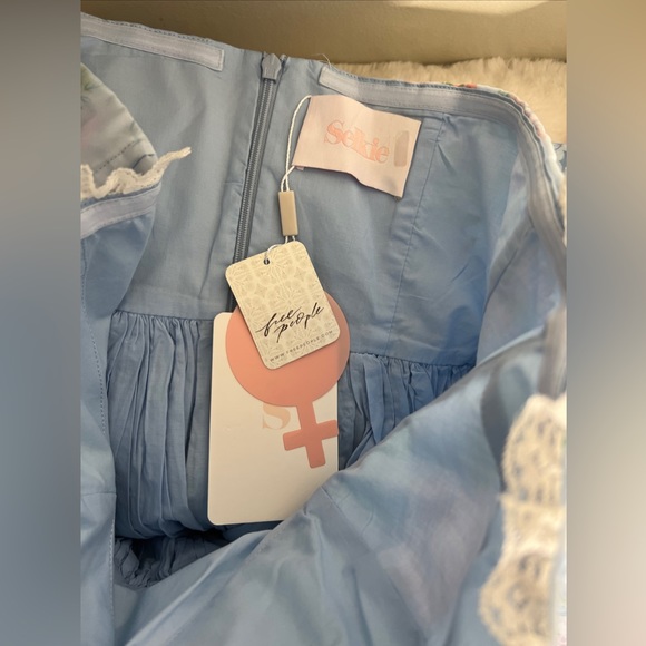 FREE PEOPLE Selkie French Corset Puff MIDI Dress Powder Blue Floral - Picture 9 of 9